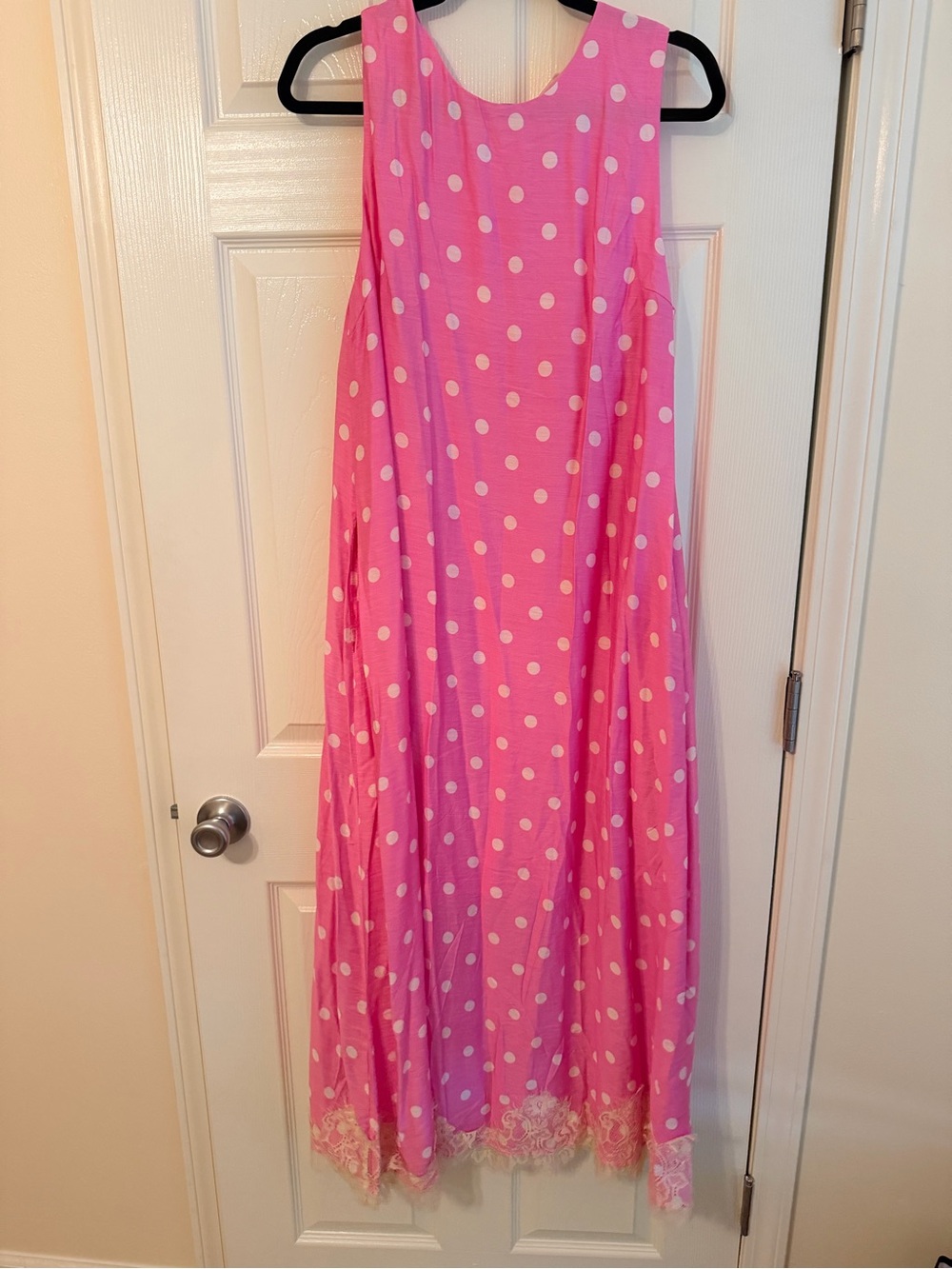 entro Pink Polka Dot Sleeveless Maxi Dress with Lace Hem